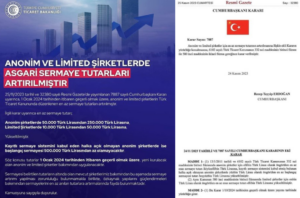 ANONİM VE LİMİTED ŞİRKETLERDE ASGARİ SERMAYE TUTARLARI ARTIRILMIŞTIR