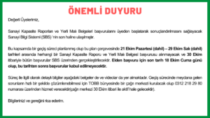 Sanayi Bilgi Sistemine(SBS) Geçiş Hk.